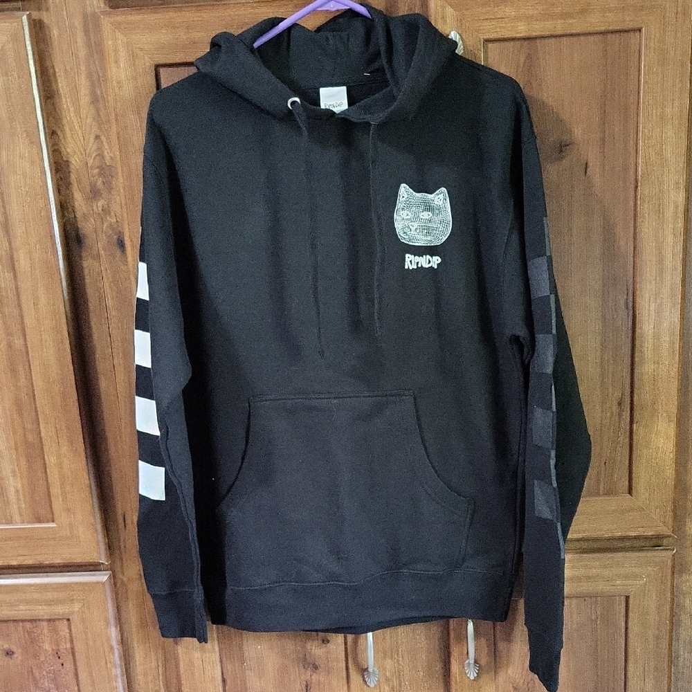 NEW Ripndip Black Hoodie with Cat Print and Print Sleeves